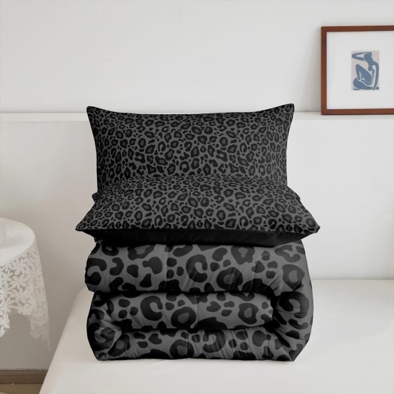 Castle Fairy Leopard Print Comforter Set,Gray Wild Animal Skin Bedding Set Kids Teens Modern Decor,African Cheetah Wildlife Comforter with 1 Pillowcase for All Seasons,Twin - Image 3