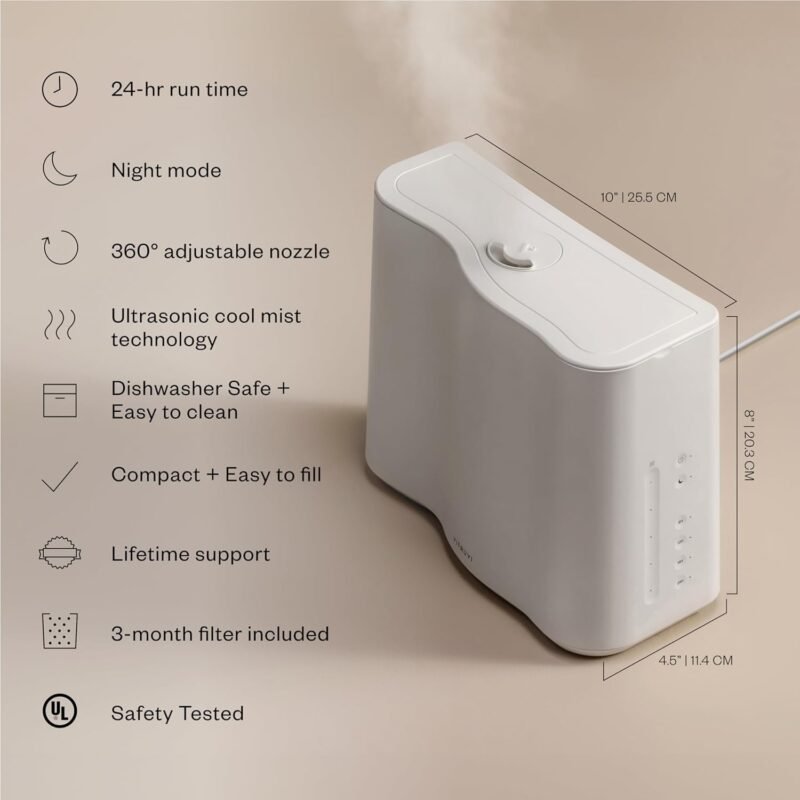 Vitruvi Cloud Bedside Humidifier, White Humidifier, 24 Hr Run Time, 602ft Coverage, Large Home Bedroom, Baby Room - Includes 3 Month Filter - Image 2
