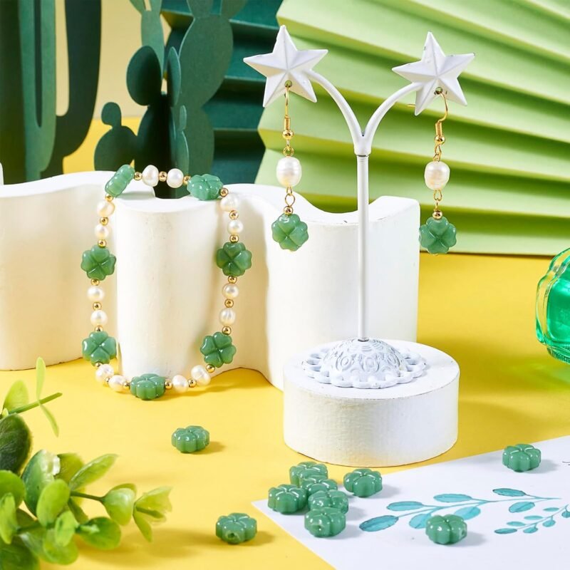 Beadthoven 50pcs Green Shamrock Clover Imitation Jade Glass Beads St. Patrick’s Day Four Leaf Clover Loose Spacers Charm Beads for DIY Bracelet Necklace Earring Lucky Jewelry Making Supplies Decor - Image 2