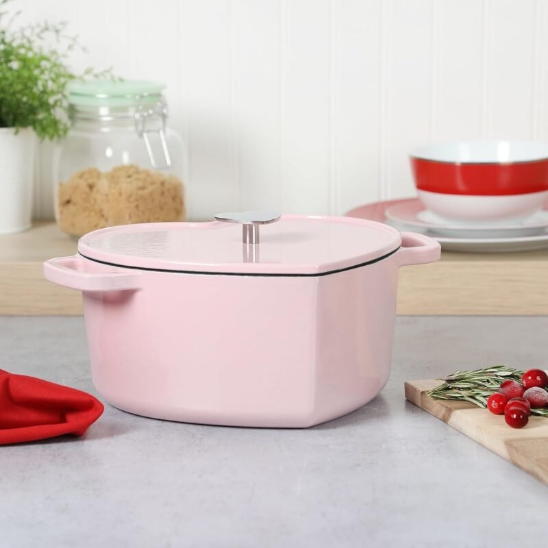 Martha Stewart Heart Shaped 4-Quart Enamel Cast Iron Dutch Oven - Pink - Image 2