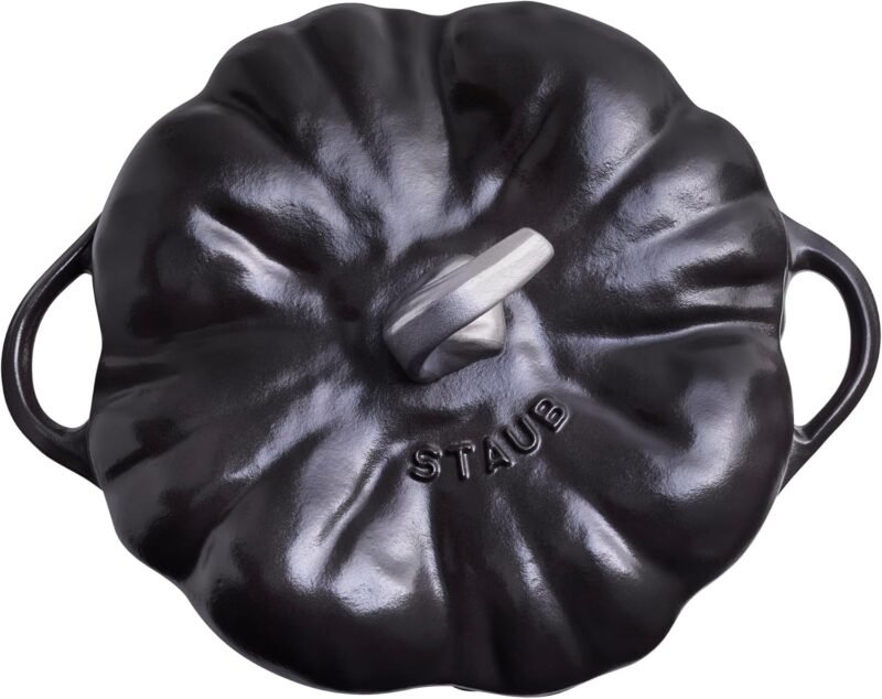 STAUB Cast Iron 3.5-qt Pumpkin Cocotte with Stainless Steel Knob - Black - Image 4