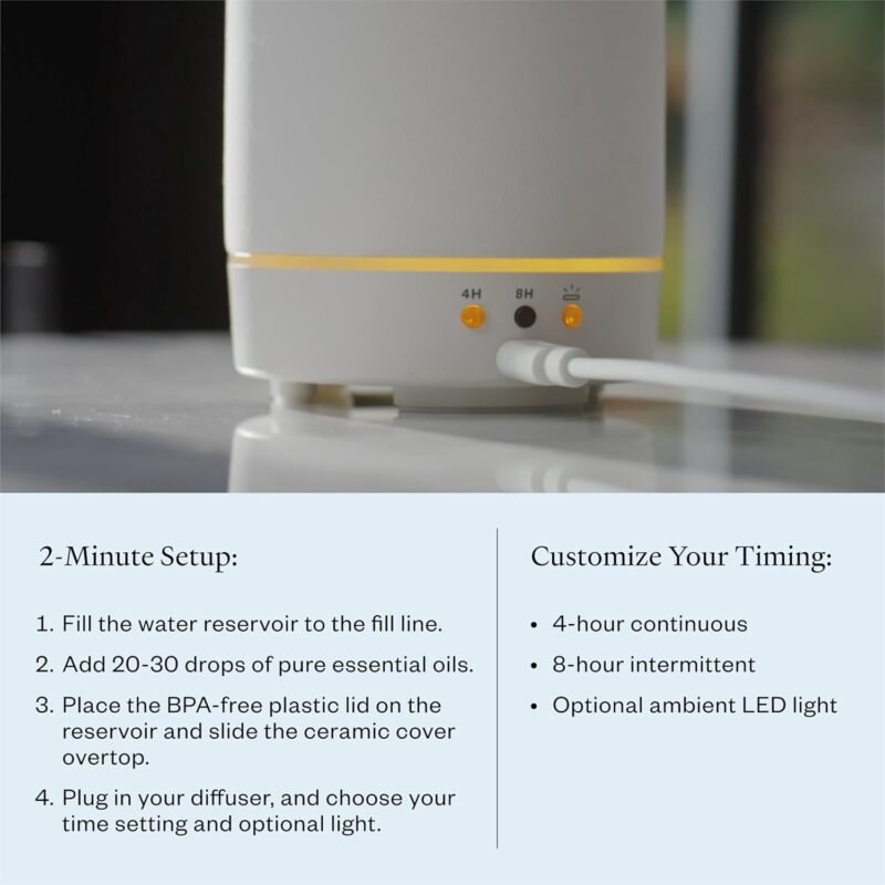 Vitruvi Stone Diffuser, Ceramic Ultrasonic Essential Oil Diffuser for Aromatherapy | Ceramic Diffuser, Diffusers for Home, Oil Diffuser, Housewarming Gift | White, 90ml Capacity - Image 6