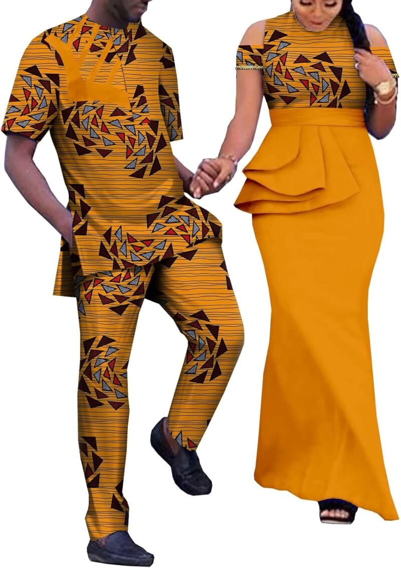 African Print Dresses for Women Match Men Ankara Outfits Top and Pants Sets Bazin Riche African Couple Clothes Party