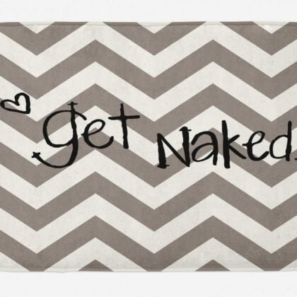 Ambesonne Saying Bath Mat, Get Naked Phrase a Little Heart on Zig Zag Backdrop Hand Drawn Style, Plush Bathroom Decor Mat with Non Slip Backing, 30.2" x 20", Taupe Cream Black