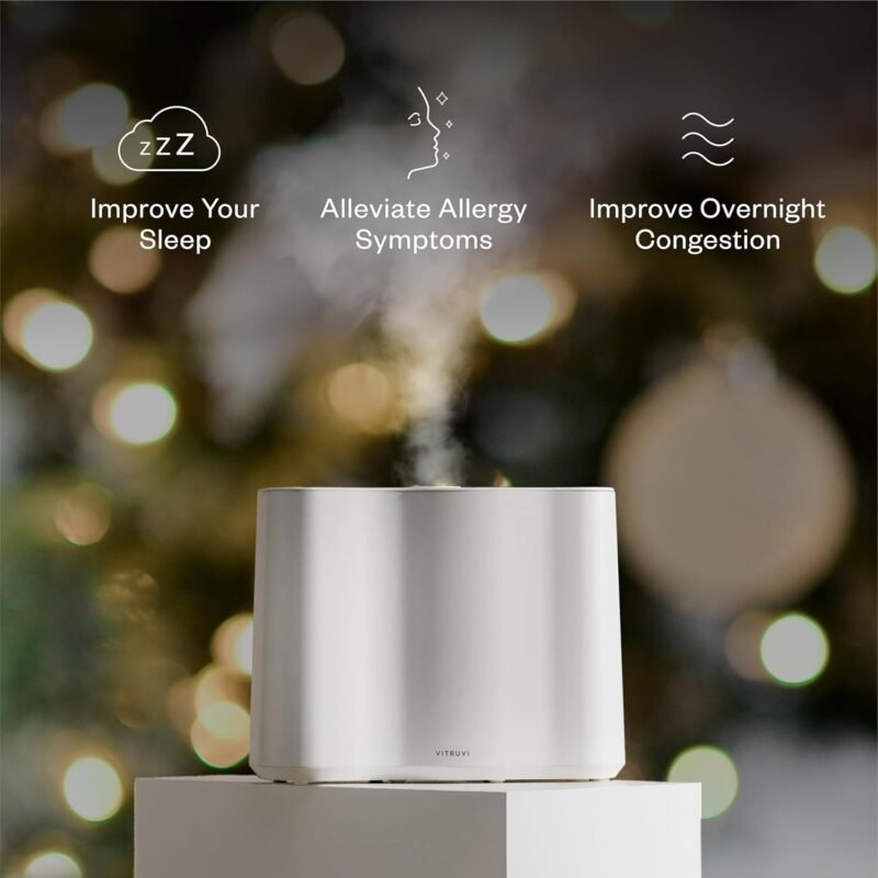 Vitruvi Cloud Bedside Humidifier, White Humidifier, 24 Hr Run Time, 602ft Coverage, Large Home Bedroom, Baby Room - Includes 3 Month Filter - Image 3