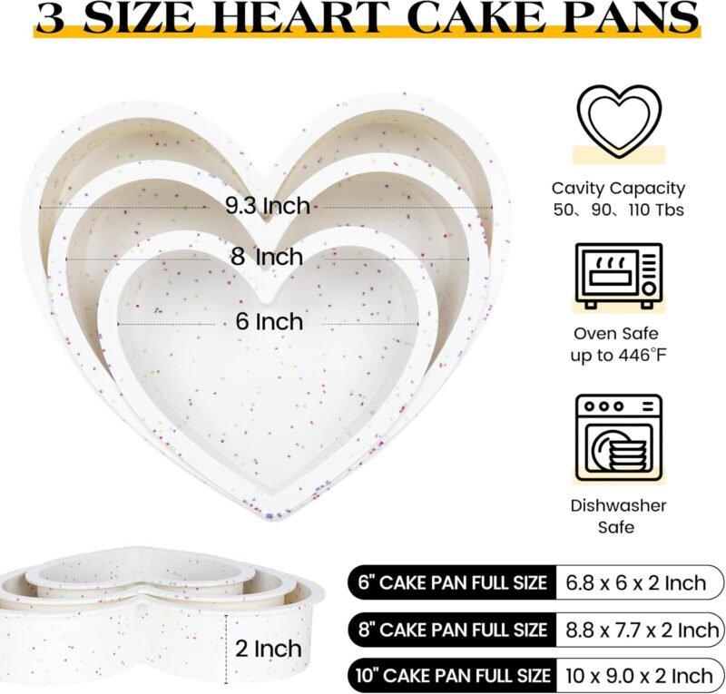 3 Pcs Silicone Heart Shaped Cake Pans for Valentine's Day 10 Inch 8 Inch 6 Inch Mini Small Large Heart Cake Pan Set Nonstick Silicone Heart Molds for Baking (Cream) - Image 2