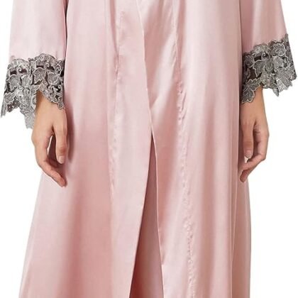 Aivtalk 2 Piece Women Satin Nightgowns and Robe Set Sexy Silk Slip Dress Chemise Nightdress