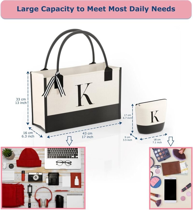 Embroidered Canvas Tote Bag with Zipper Pockets - Ideal Gift for Mom, Teacher, Sister - Image 2