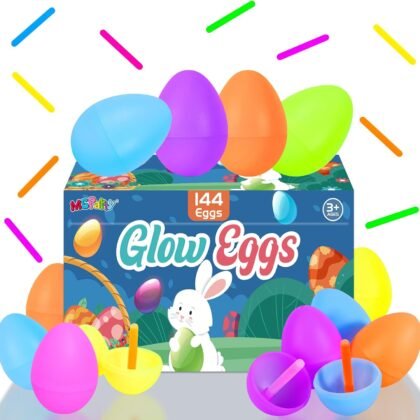 MGparty Glow in The Dark Easter Egg Hunt Set - Fillable Plastic Eggs with Mini Glow Sticks for Kids - Easter Basket Stuffers, Party Favors, Classroom Prizes, and Game Supplies (144)