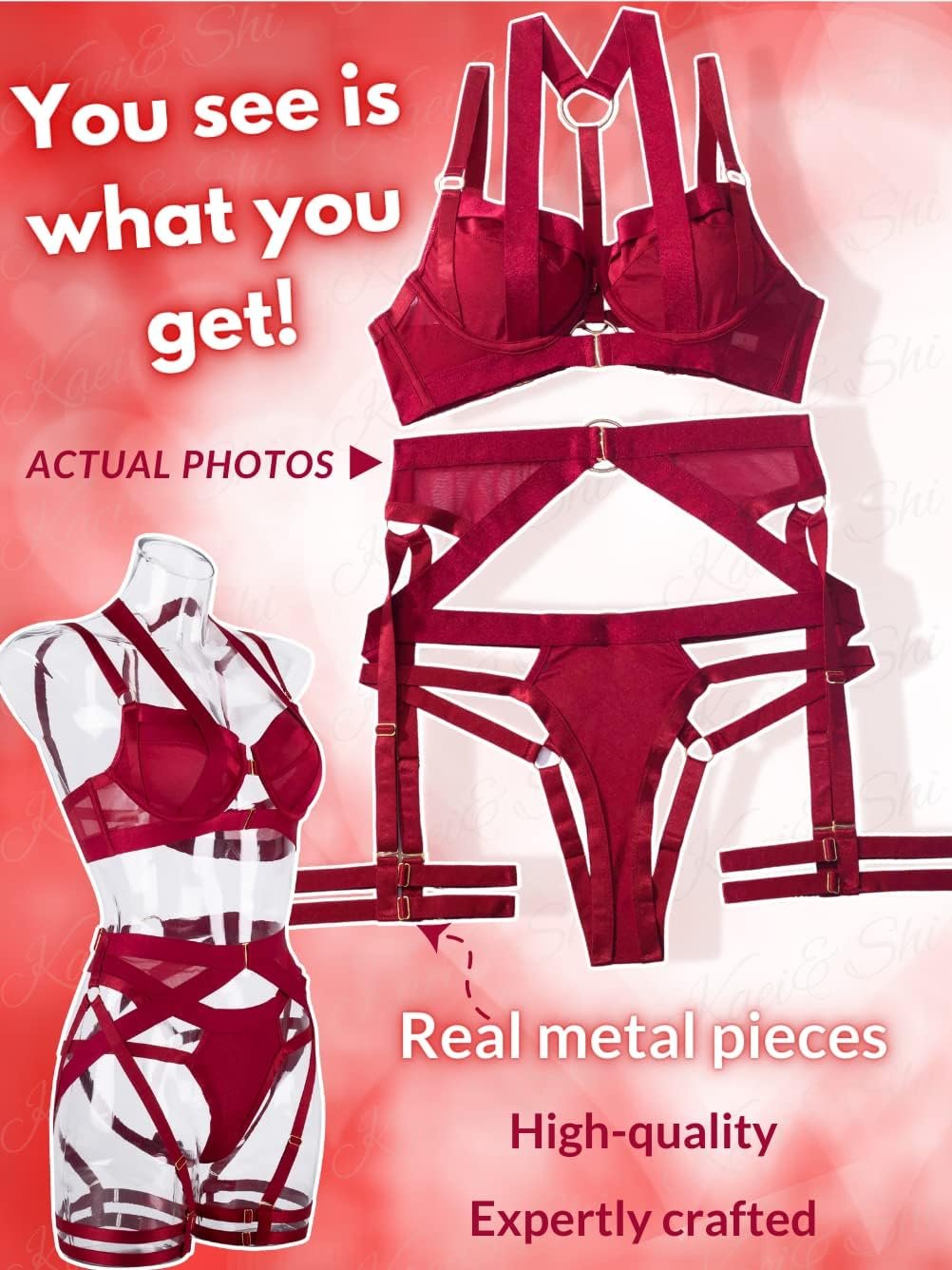 Kaei&Shi Strappy Harness, All Adjustable, Underwire Racerback, 4pc Garter Set - Image 4