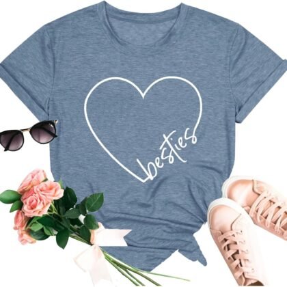 Best Friends Shirts for Women Besties T Shirt Heart Graphic Casual Short Sleeve Tee Tops