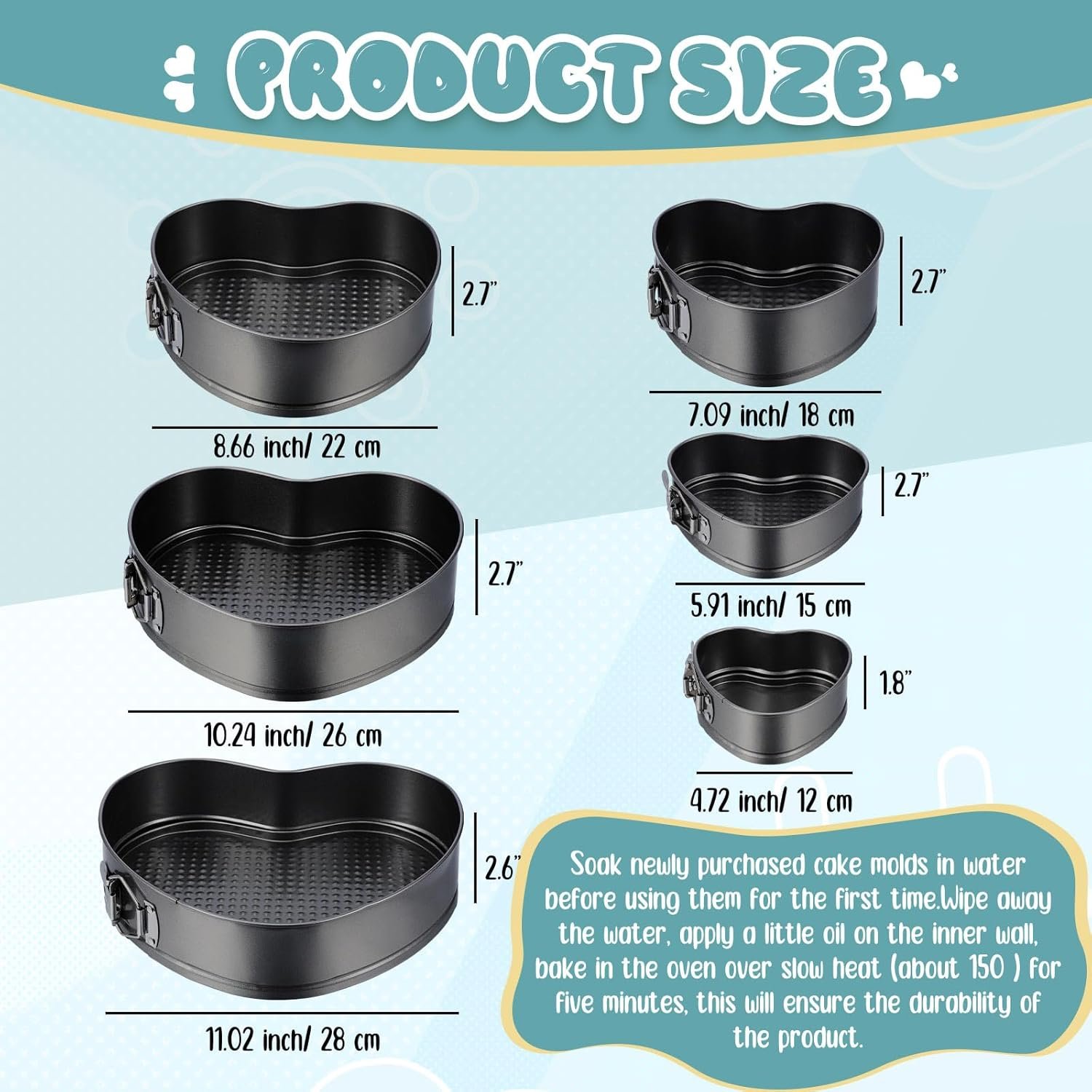 Zhehao 6 Pcs Heart Shape Cake Pans Valentine's Day Heart Cake Mold 6 Cheesecake Molds Diverse Sizes Nonstick Springform Pan Set Leakproof Deep Pans for Valentine's Day Family Couples Spouses - Image 3