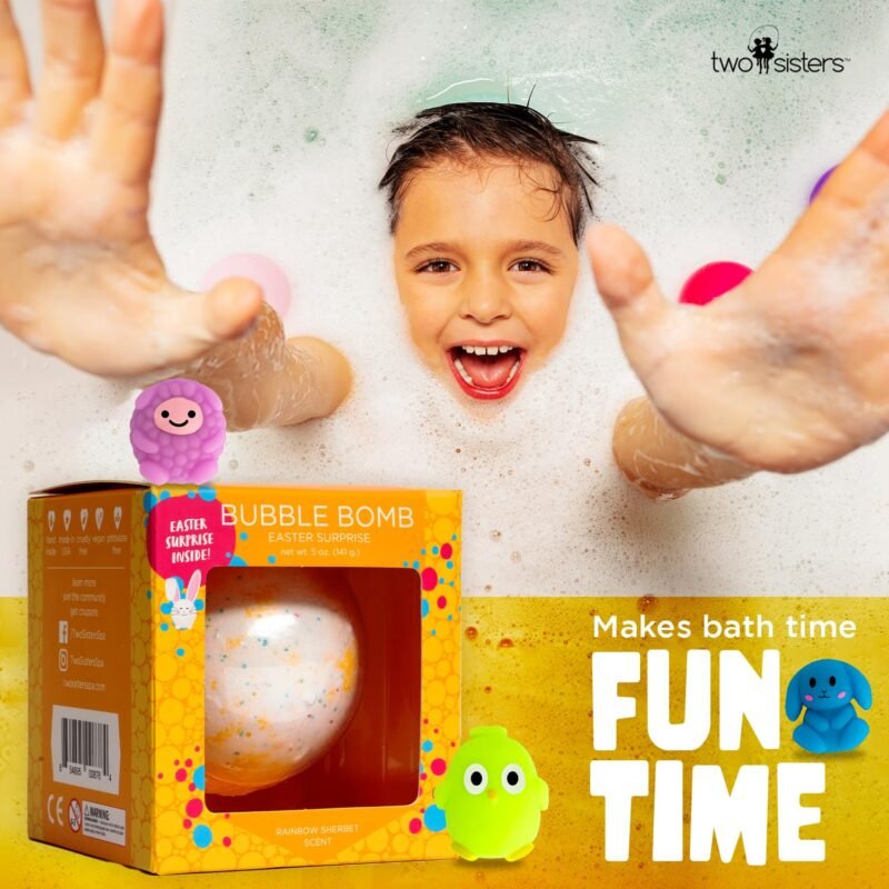 Easter Bath Bomb for Kids with Surprise Squishy Toy Inside (1 Pack) - Easter Basket Stuffers, Releases Color & Bubbles, Won’t Stain Tub, Moisturizing, Large Bath Bomb for Girls & Boys by Two Sisters - Image 3
