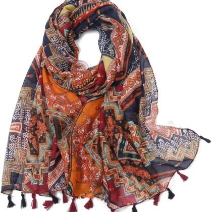 Yeieeo Boho Scarf for Women Lightweight Floral Printed Scarf Fall Winter Fashion Fringed Shawl