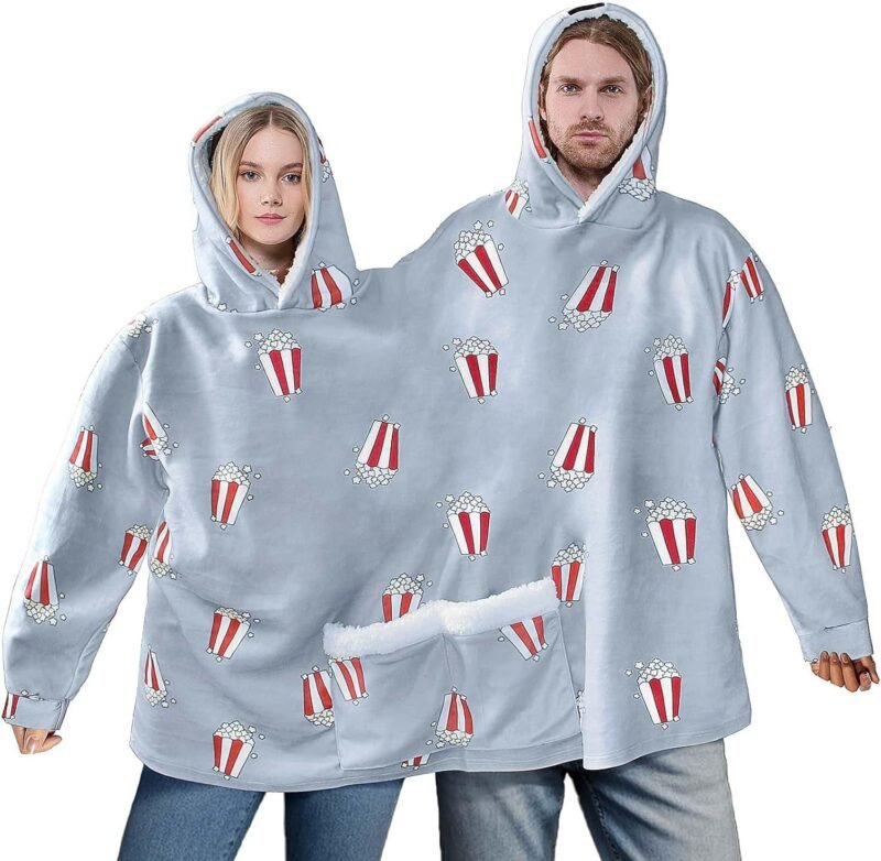 Couples Hoodies Pajamas, Oversized Matching Onesies Sweatshirts Two Person hoodie with Pocektes