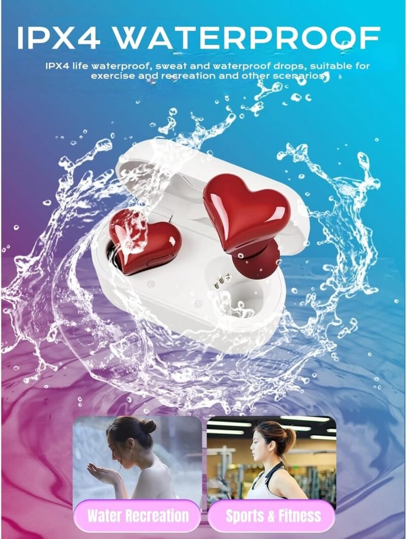 Yoidesu Earbuds Stylish Heart Shaped, Cute Creative Red Heart Bluetooth Earbuds with Charging Case, Noise Cancelling HiFi Stereo BT Earphones, Gifts for Girls Friends - Image 4