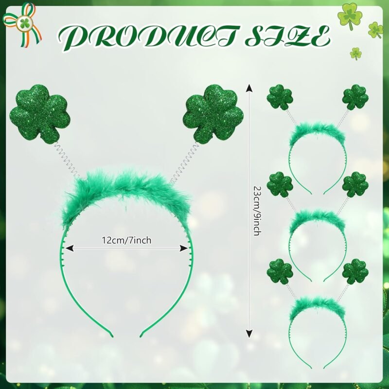 6 Pcs St. Patrick's Day Headbands Green Shamrock Clover Headband for St Patrick's Costume Accessory Party Favor - Image 3