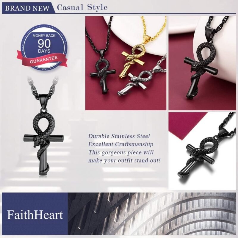 FaithHeart Eye of Horus Necklace Ankh Cross Necklaces, Stainless Steel Ancient Egyptian Coptic Jewelry for Men Women, Wedjat Eye Pendants Customize Available - Image 4