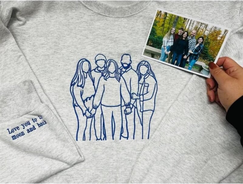 Embroidered Custom Portrait from Photo Sweatshirt. Photo Outline Hoodie. Couple Matching Hoodies. Valentine's Gift - Image 4