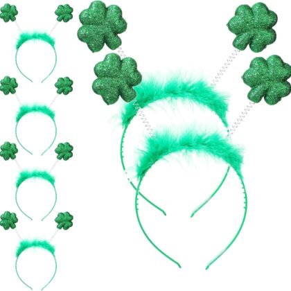 6 Pcs St. Patrick's Day Headbands Green Shamrock Clover Headband for St Patrick's Costume Accessory Party Favor