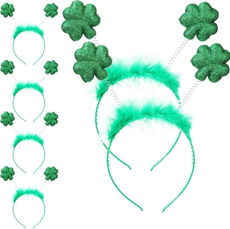 6 Pcs St. Patrick's Day Headbands Green Shamrock Clover Headband for St Patrick's Costume Accessory Party Favor