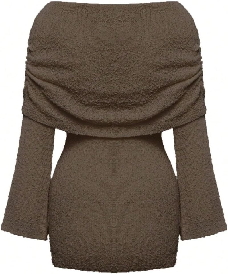 Floerns Women's Fold Off Shoulder Long Sleeve Rib Knit Pencil Sweater Dress - Image 2