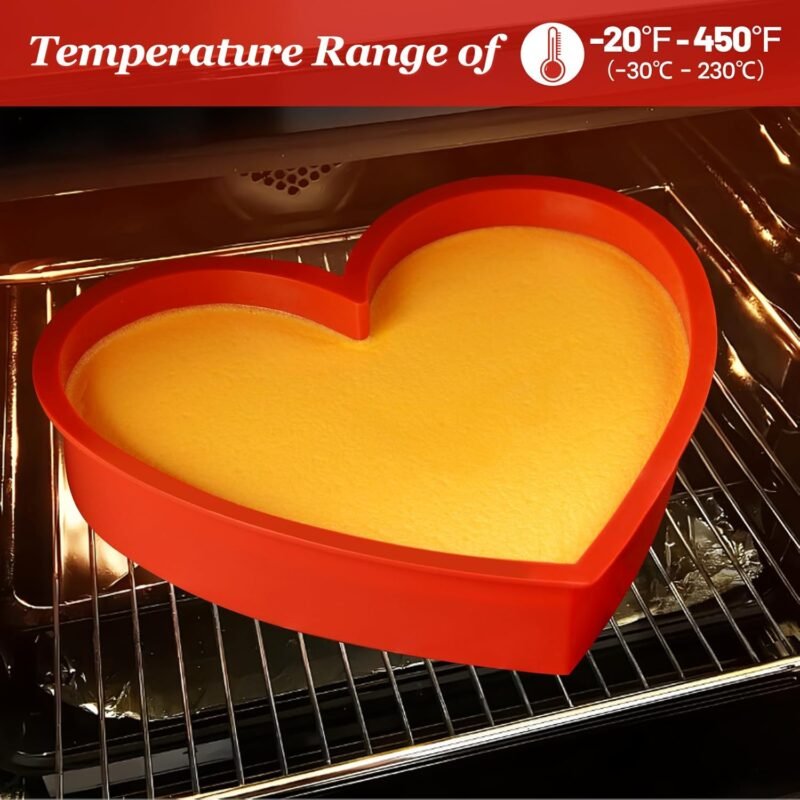 Set of 2 Silicone Heart Shaped Cake Pans - 10 Inch Nonstick Heart Cake Pan, Food Grade Silicone Heart Mold, Microwave and Oven Safe – Red - Image 5