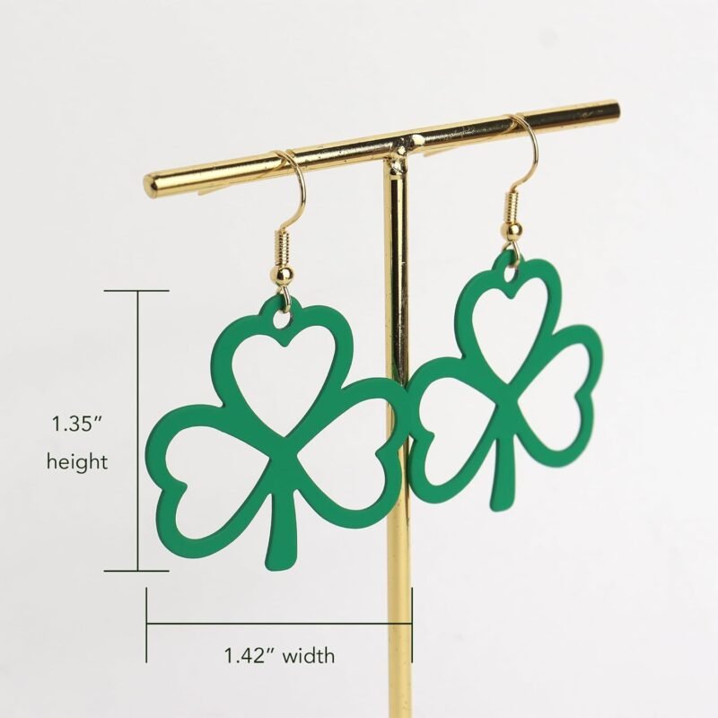 JeanBeau St. Patrick's Day Green Shamrock Earrings for Women, Irish Clover Leaf Dangle Drop Earing Trendy Accessories Jewelry Gift - Image 4