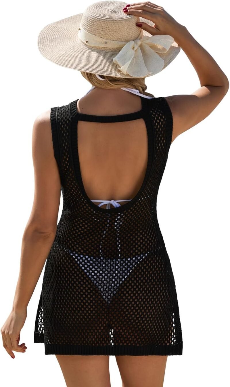 FAIRY SEASON Swimsuit Coverup for Women Knit Crochet Hollow Out Backless Beach Dress 2025 Bikini Cover Up Sleeveless Dresses
