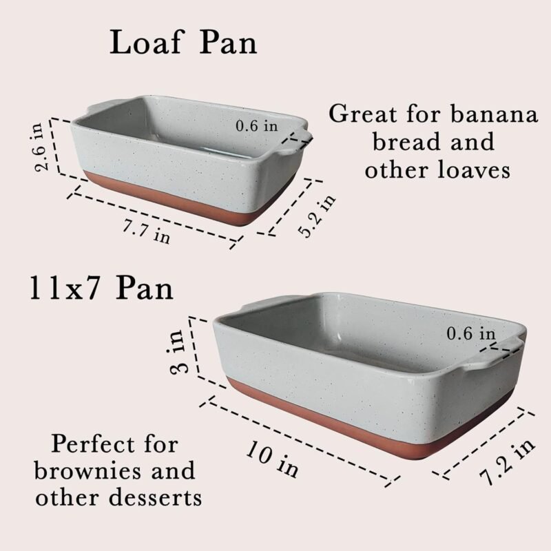 Mora Ceramic Set of 2 Baking Dishes For Casserole, Banana Bread, Brownies, Broiling, Roasting, and Baking. 7x11 in and Loaf Pans - Porcelain Serving Bakeware from Oven to Table. Freezer Safe - Grey - Image 2