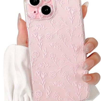 Compatible for iPhone 15 Case Cute Clear Oil Flower Floral Leaf Design for Girls Women Soft TPU Shockproof Protective Girly for iPhone 15-Small Pink Floral