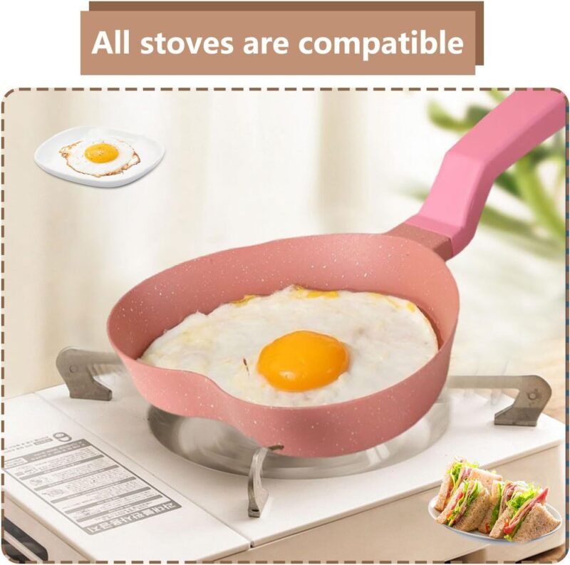 Mini Nonstick Egg Pan, Small Frying Pan with Unique Heart-shaped, One Egg Frying Pan with Granite Coating, Multi-functional Frying Pan for Cooking Eggs, Pancake, Sausages and Burgers, Pink - Image 2