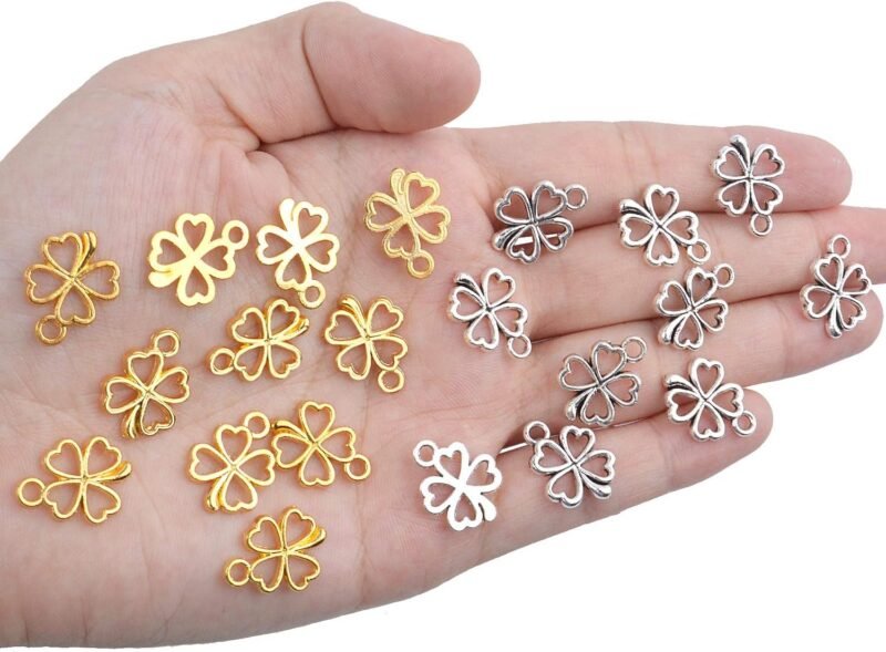 100pcs Four Leaf Clover Charms Pendants Alloy Lucky Charms Jewelry Making Accessories for DIY Earrings Necklace Bracelet Crafting, 2 Colors - Image 4