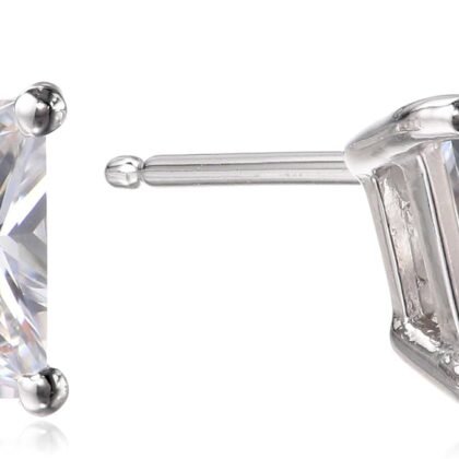 Amazon Essentials Plated Sterling Silver Cubic Zirconia Stud Earrings (Round & Princess)