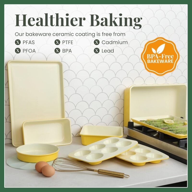 Larder & Vine 8-Piece Bakeware Set | Non-Stick Baking Set with Ceramic Finish | PFAS, PFOA, PTFE, and BPA Free Baking Essentials | Baking Sheets, Muffin Tins and Assorted Baking Pans | Limoncello - Image 4