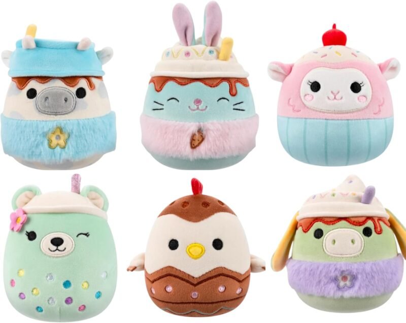 Squishmallows 2025 Easter B Squad Donkey, Bunny, Cow, Rooster, Lamb, and Bear 5" Stuffed Plush by Jazwares (Set of 6)