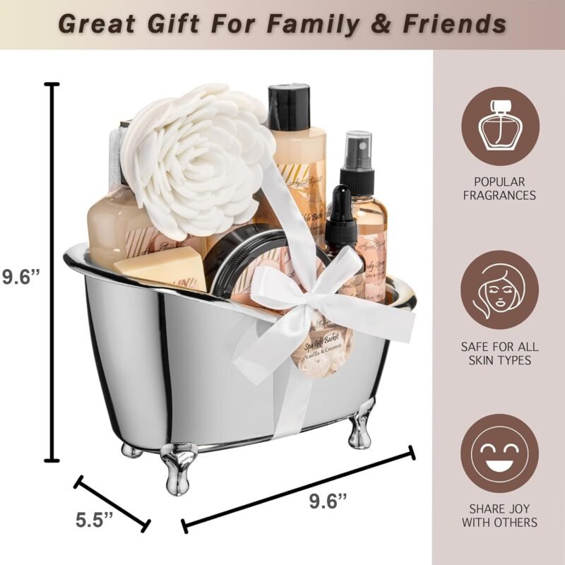 Spa Gift Baskets For Women - Luxury Bath Set With Coconut & Vanilla - Spa Kit Includes Body Wash, Bubble Bath, Lotion, Body Butter, Soap, Body Spray, Shower Puff, and Towel - Image 4