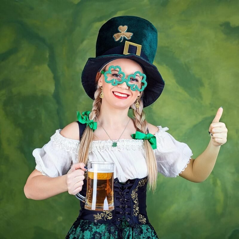 56 Pcs St. Patrick's Day Craft Supplies Lucky Four Leaf Clover Charms Pendants DIY Bracelet Charms 8 Sequins 16 Silver Hollow 16 Gold Hollow 16 Shamrock St. Patrick's Day Pendants - Image 6