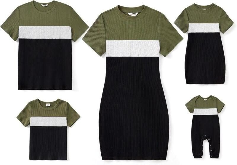 PATPAT Matching Family Outfits Mom and Me Matching Outfits Short Sleeve Round Neck Midi Shirt Dress