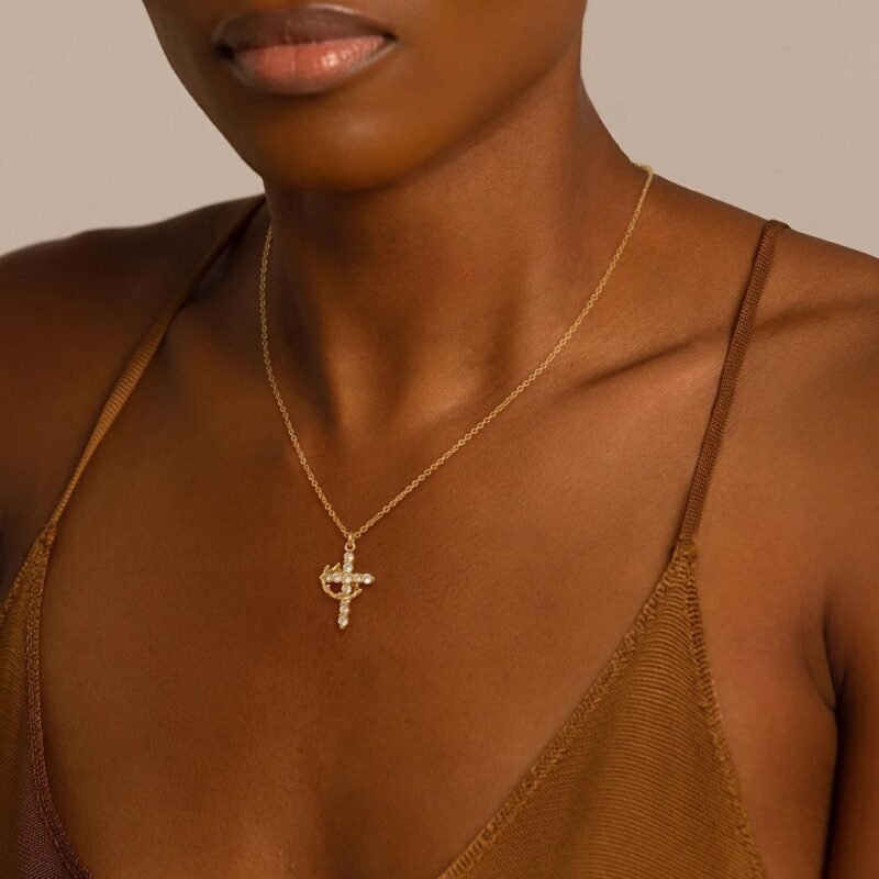 Tewiky Diamond Cross Necklace for women-Dainty 14k Gold Cubic Zirconia Pendant Necklaces Simple Gold Cross Pendant Necklace Cute Tiny Gold Jewelry - Image 3