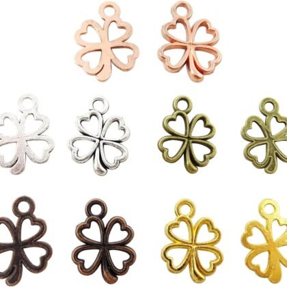 Honbay 100PCS Alloy Four Leaf Clover Shamrock Lucky Charms Pendants St Patricks Irish Metal Pendant for Necklace Bracelet Anklet Headpiece Keychain Crafting Jewelry Making (5 Color)