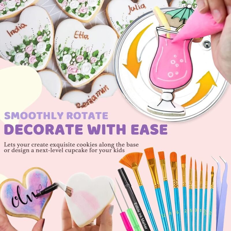 Cookie Decorating Kit 118pcs with Storage Case, Royal Sugar Piping Bags and Tips Icing Supplies Set, Turntable Scribe Decoration Tools for Kids & Cookie Holiday Christmas Valentine - Image 5