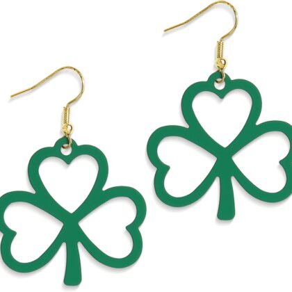 JeanBeau St. Patrick's Day Green Shamrock Earrings for Women, Irish Clover Leaf Dangle Drop Earing Trendy Accessories Jewelry Gift