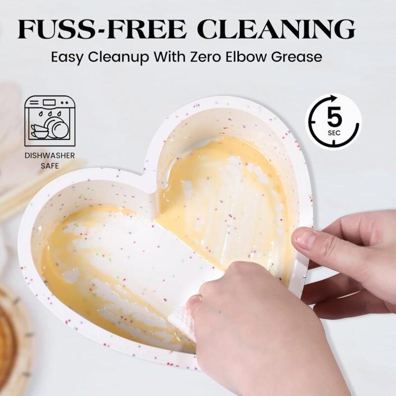 Silicone Heart Shaped Cake Pans 10 Inch Large Heart Cake Pan for Valentine's Day Nonstick Silicone Heart Molds for Baking (2 Pcs Set, Cream) - Image 6