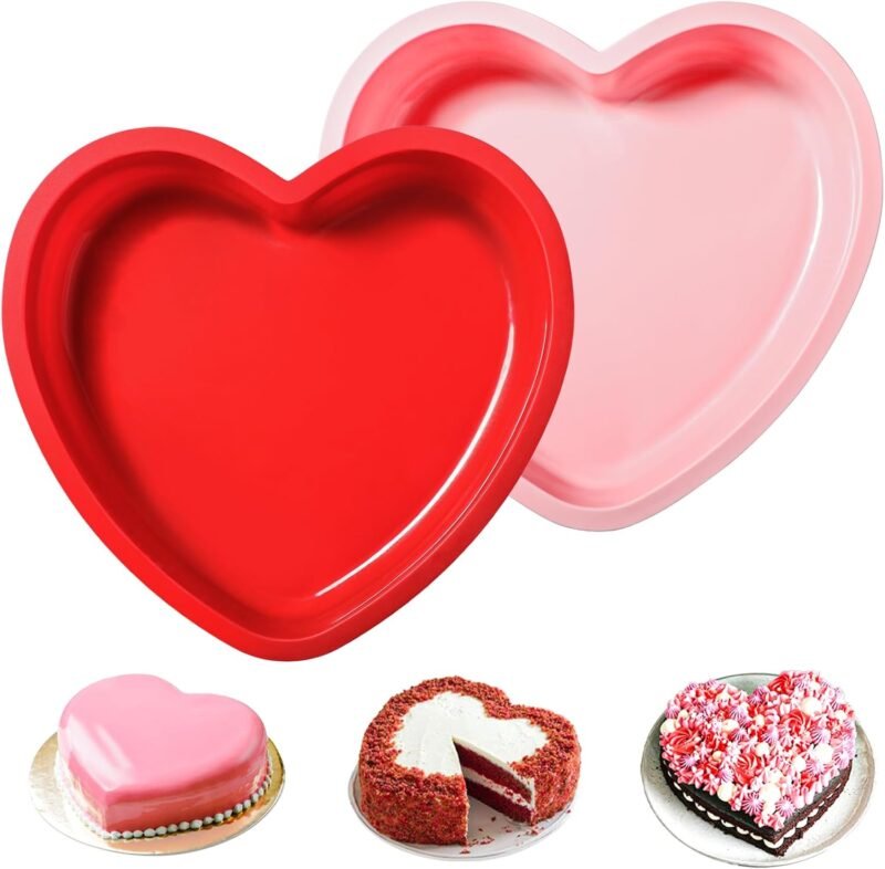 Webake Silicone Heart Shaped Cake Pans, 8 Inch Nonstick Heart Cake Pan Heart Cake Baking Mold, Set of 2
