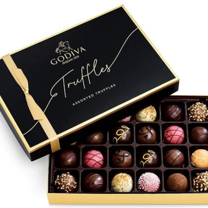 Godiva Chocolatier Signature Assorted Chocolate Truffle Gift Box for Birthday, Thank You, Anniversary, Congratulations Gift Basket Gourmet Candy with Creamy Ganache in Milk, White, Dark Chocolate, 24pc