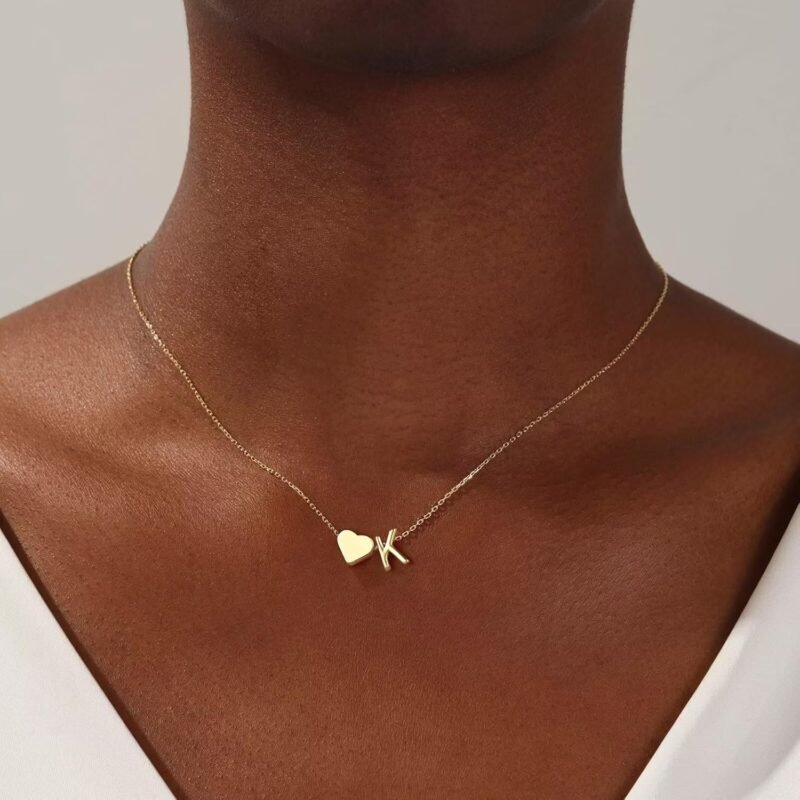 Turandoss Valentines Day Gifts for Her, 18K Real Gold Plated Heart Initial A-Z Necklace Dainty Heart Necklaces Tiny Gold Initial Necklaces Birthday Valentines Day Gifts for Girls Women Jewelry - Image 2