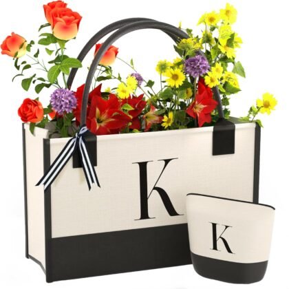 Embroidered Canvas Tote Bag with Zipper Pockets - Ideal Gift for Mom, Teacher, Sister