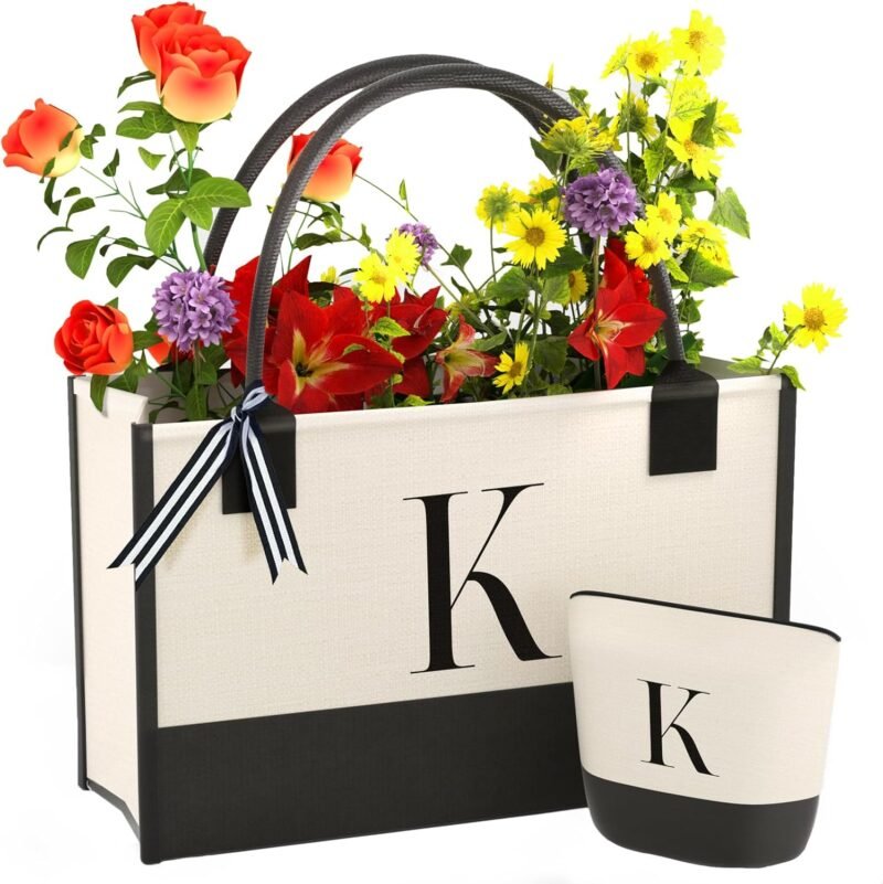 Embroidered Canvas Tote Bag with Zipper Pockets - Ideal Gift for Mom, Teacher, Sister