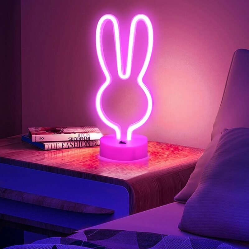BAILEY Rabbit Ears Neon Sign,Easter Bunny Rabbit LED Lights with Holder Base,USB or 3-AA Battery Powered Neon Light of Business Premises for Christmas Easter Party Holiday Night Bedroom Gifts (Pink) - Image 7